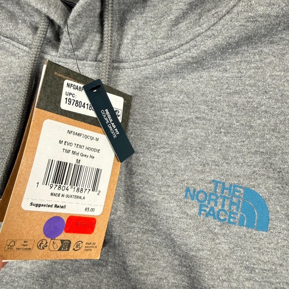 NEW The North Face Hoodie Men M Grey M Evo Tent Graphic Sleeve Logo Pullover